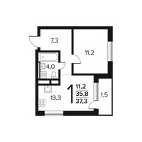 Планировка однокомнатной(квартира) площадью 37.3 квадратных метров в “Новые Ватутинки. Заречный”
