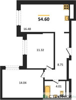 Планировка двухкомнатной(квартира) площадью 54.9 квадратных метров в “ЖК Clementine (Клементин)”