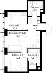 Планировка двухкомнатной(квартира) площадью 50.3 квадратных метров в ЖК “ЖК Сити Бэй”
