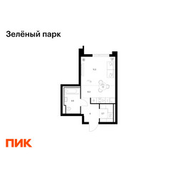 Планировка студии(квартира) площадью 28.9 квадратных метров в ЖК “ЖК Зеленый парк”