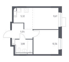Планировка однокомнатной(квартира) площадью 33.87 квадратных метров в “ЖК Пятницкие луга”