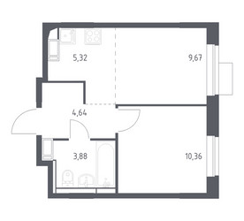 Планировка однокомнатной(квартира) площадью 33.87 квадратных метров в ЖК “ЖК Пятницкие луга”