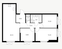 Планировка трехкомнатной(квартира) площадью 72.84 квадратных метров в “ЖК Первый Дубровский”