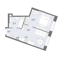 Планировка однокомнатной(квартира) площадью 38.8 квадратных метров в “ЖК Родина Переделкино”