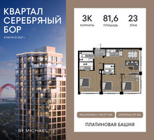 Планировка трехкомнатной(квартира) площадью 81.6 квадратных метров в “ЖК Квартал Серебряный бор”