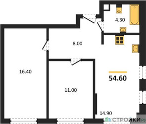 Планировка двухкомнатной(квартира) площадью 54.6 квадратных метров в “ЖК Sokolinn Park (Соколинн Парк)”