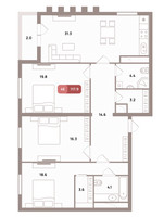 Планировка 4+ комнатной(квартира) площадью 117.9 квадратных метров в “ЖК Проспект 39”