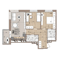 Планировка двухкомнатной(квартира) площадью 68.7 квадратных метров в “ЖК Гранд Комфорт”