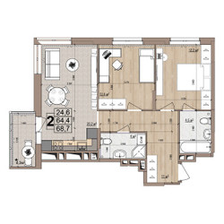 Планировка двухкомнатной(квартира) площадью 68.7 квадратных метров в ЖК “ЖК Гранд Комфорт”