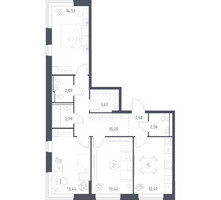 Планировка трехкомнатной(квартира) площадью 78.55 квадратных метров в “ЖК Подольские кварталы”