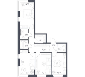 Планировка трехкомнатной(квартира) площадью 78.55 квадратных метров в ЖК “ЖК Подольские кварталы”