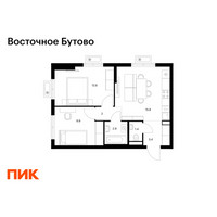 Планировка двухкомнатной(квартира) площадью 48 квадратных метров в “ЖК Восточное Бутово”
