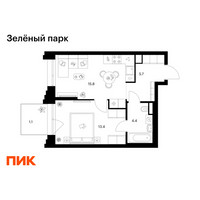 Планировка однокомнатной(квартира) площадью 40.4 квадратных метров в “ЖК Зеленый парк”