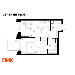 Планировка однокомнатной(квартира) площадью 40.4 квадратных метров в ЖК “ЖК Зеленый парк”