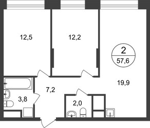 Планировка двухкомнатной(квартира) площадью 57.6 квадратных метров в ЖК “ЖК Первый Московский”