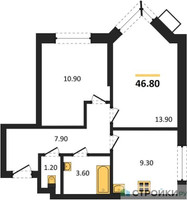 Планировка двухкомнатной(квартира) площадью 46.8 квадратных метров в “ЖК Видный берег 2”