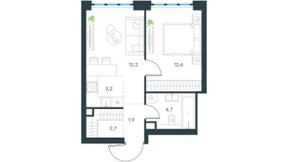 Планировка однокомнатной(квартира) площадью 36.5 квадратных метров в “ЖК Level Южнопортовая”