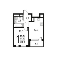 Планировка однокомнатной(квартира) площадью 33.2 квадратных метров в “Новые Ватутинки. Заречный”