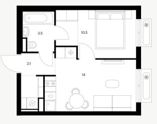 Планировка однокомнатной(квартира) площадью 32.1 квадратных метров в ЖК “ЖК Восточное Бутово”