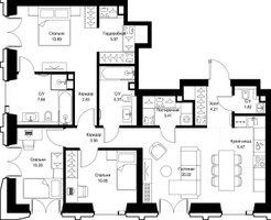 Планировка трехкомнатной(квартира) площадью 94.44 квадратных метров в “ЖК СЕТ”