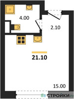 Планировка студии(квартира) площадью 21.1 квадратных метров в “ЖК ЗИЛАРТ”