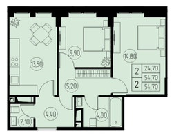 Планировка двухкомнатной(квартира) площадью 54.7 квадратных метров в “ЖК 31 КВАРТАЛ”