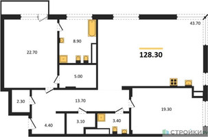 Планировка двухкомнатной(квартира) площадью 128.3 квадратных метров в “ЖК Vnukovo Country Club (Внуково Кантри Клаб)”
