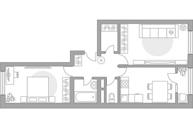 Планировка двухкомнатной(квартира) площадью 54.49 квадратных метров в ЖК “ЖК Новая Рига”