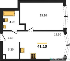 Планировка однокомнатной(квартира) площадью 41.1 квадратных метров в “Акценты”
