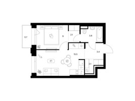 Планировка однокомнатной(квартира) площадью 36.6 квадратных метров в “ЖК Саларьево парк”