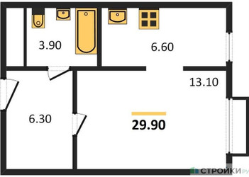 Планировка студии(квартира) площадью 29.9 квадратных метров в ЖК “ЖК Римский”