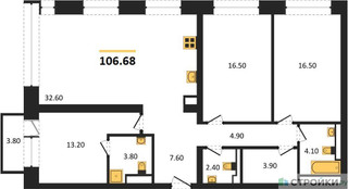 Планировка трехкомнатной(квартира) площадью 106.68 квадратных метров в “ЖК Republic (Репаблик)”