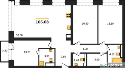 Планировка трехкомнатной(квартира) площадью 106.68 квадратных метров в ЖК “ЖК Republic (Репаблик)”