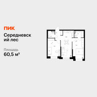 Планировка двухкомнатной(квартира) площадью 60.5 квадратных метров в “ЖК Середневский лес”
