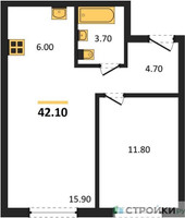 Планировка однокомнатной(квартира) площадью 42.1 квадратных метров в “ЖК Новый Зеленоград”