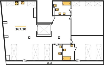 Планировка однокомнатной(апартаменты) площадью 167.1 квадратных метров в ЖК “ЖК Уланский 13”