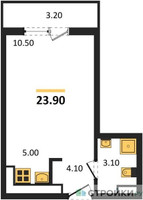 Планировка студии(квартира) площадью 23.9 квадратных метров в “ЖК Деснаречье”