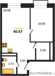 Планировка однокомнатной(квартира) площадью 40.67 квадратных метров в ЖК “ЖК Квартал Румянцево (МелиСад)”
