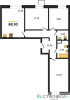 Планировка трехкомнатной(квартира) площадью 68.3 квадратных метров в “ЖК Лесная Отрада”