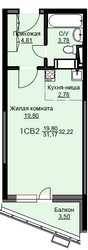 Планировка студии(квартира) площадью 32.6 квадратных метров в ЖК “ЖК Соболевка”