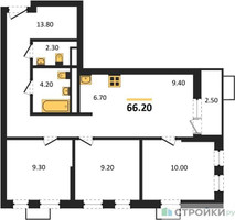 Планировка трехкомнатной(квартира) площадью 66.2 квадратных метров в “ЖК Скандинавия”