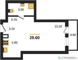 Планировка студии(квартира) площадью 29.6 квадратных метров в “Акценты”