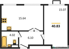 Планировка однокомнатной(апартаменты) площадью 40.83 квадратных метров в “ЖК Движение. Говорово”