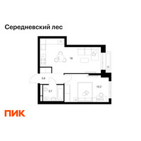 Планировка однокомнатной(квартира) площадью 39.5 квадратных метров в “ЖК Середневский лес”
