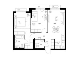 Планировка двухкомнатной(квартира) площадью 62.4 квадратных метров в “ЖК Середневский лес”