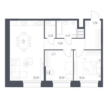 Планировка двухкомнатной(апартаменты) площадью 64.52 квадратных метров в “ЖК Апарт-отель Тропарево парк”