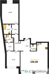 Планировка двухкомнатной(квартира) площадью 106.8 квадратных метров в ЖК “ЖК Климашкина 7/11”
