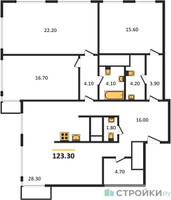 Планировка трехкомнатной(квартира) площадью 123.3 квадратных метров в “ЖК MainStreet”