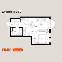 Планировка однокомнатной(квартира) площадью 38 квадратных метров в “ЖК Строгино 360”