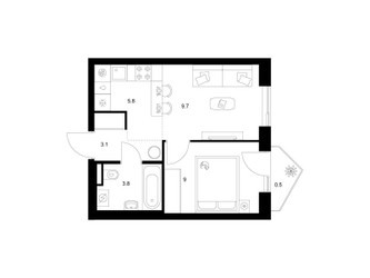 Планировка однокомнатной(квартира) площадью 31.9 квадратных метров в ЖК “ЖК Мичуринский Парк”